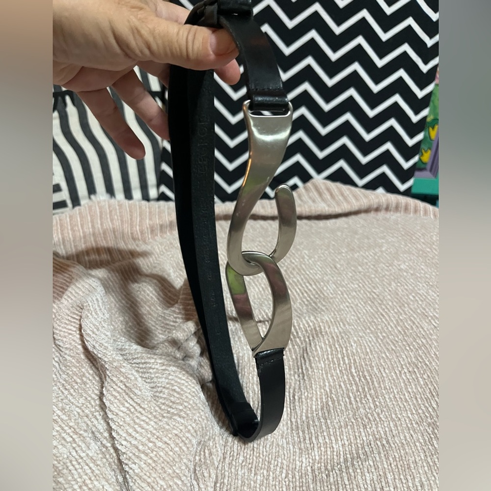 Black Leather Belt with Silver Buckle